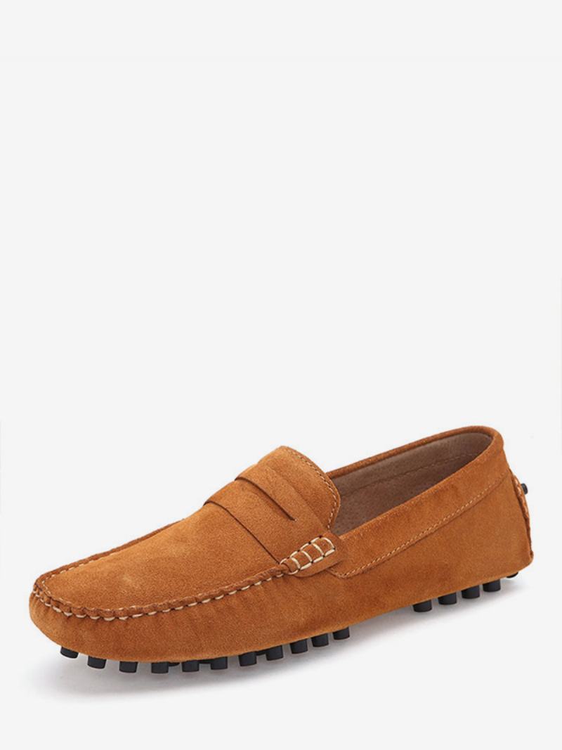 Ανδρικά Παπούτσια Loafer Slip-on Monk Strap Στρογγυλό Δέρμα Σουέτ - Ανοιχτό Καφέ