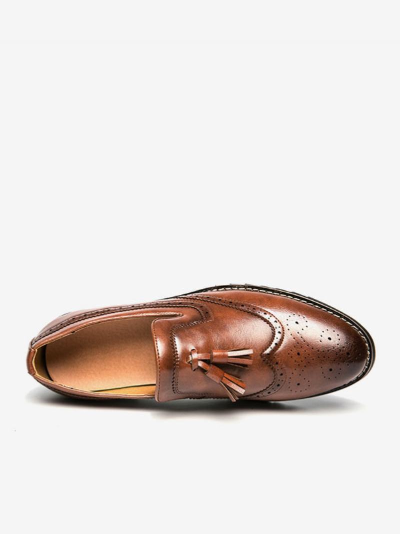 Ανδρικά Παπούτσια Loafer Slip-on Pom Δέρμα Pu Με Στρογγυλή Μύτη - Καφέ Καφέ