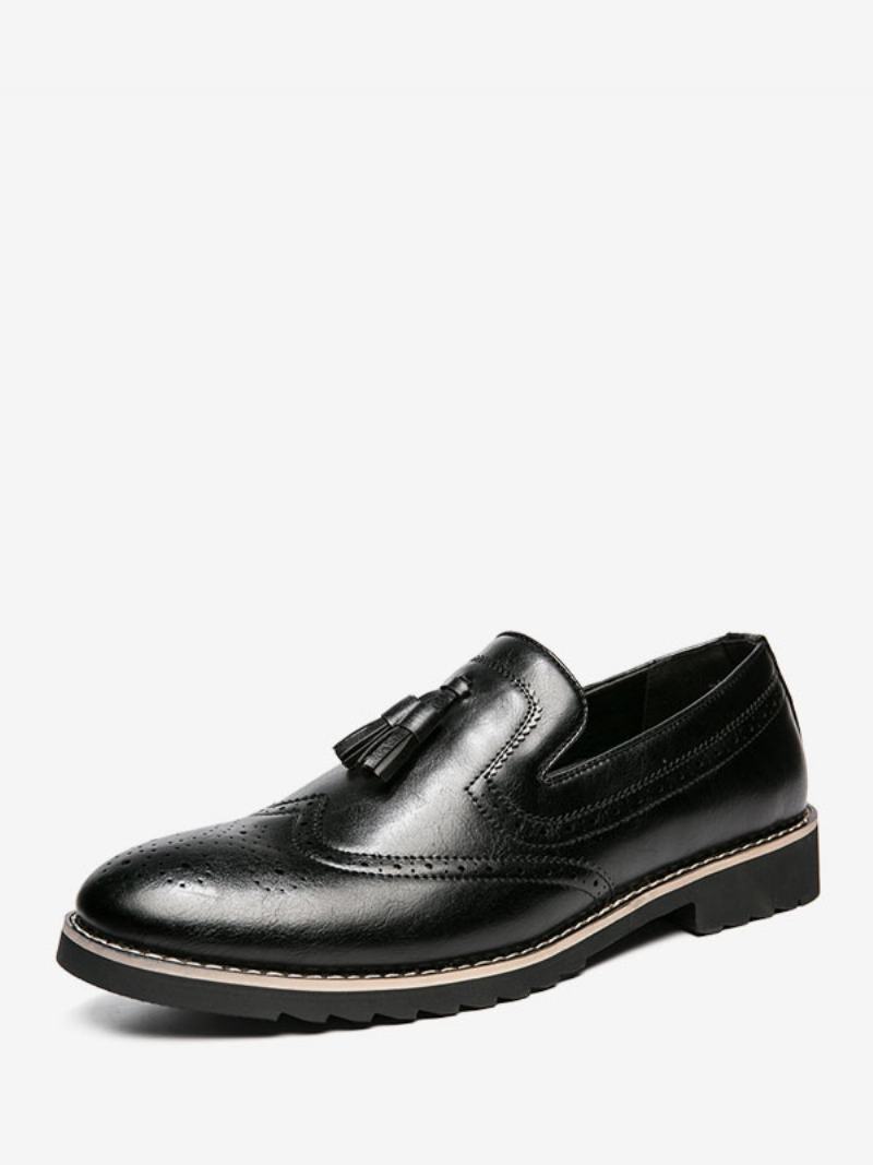 Ανδρικά Παπούτσια Loafer Slip-on Pom Δέρμα Pu Με Στρογγυλή Μύτη - Μαύρο