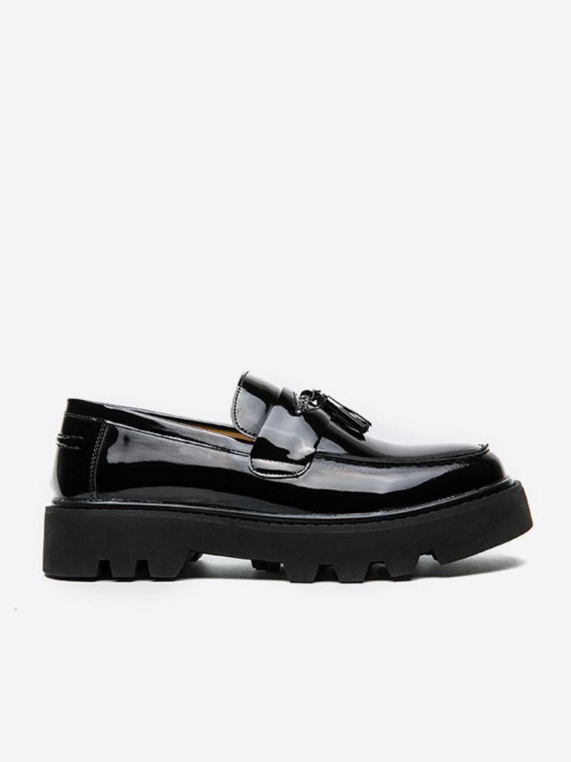 Ανδρικά Παπούτσια Loafer Slip-on Pom Δέρμα Pu Με Στρογγυλή Μύτη - Μαύρος