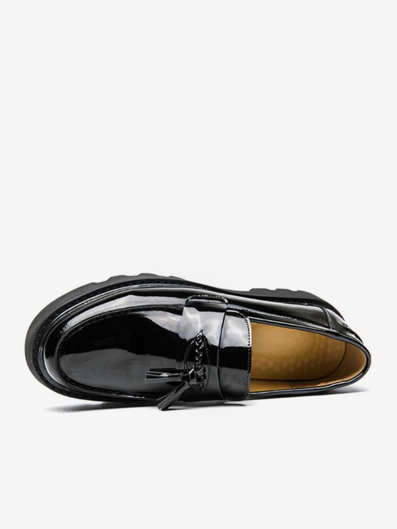 Ανδρικά Παπούτσια Loafer Slip-on Pom Δέρμα Pu Με Στρογγυλή Μύτη - Μαύρος