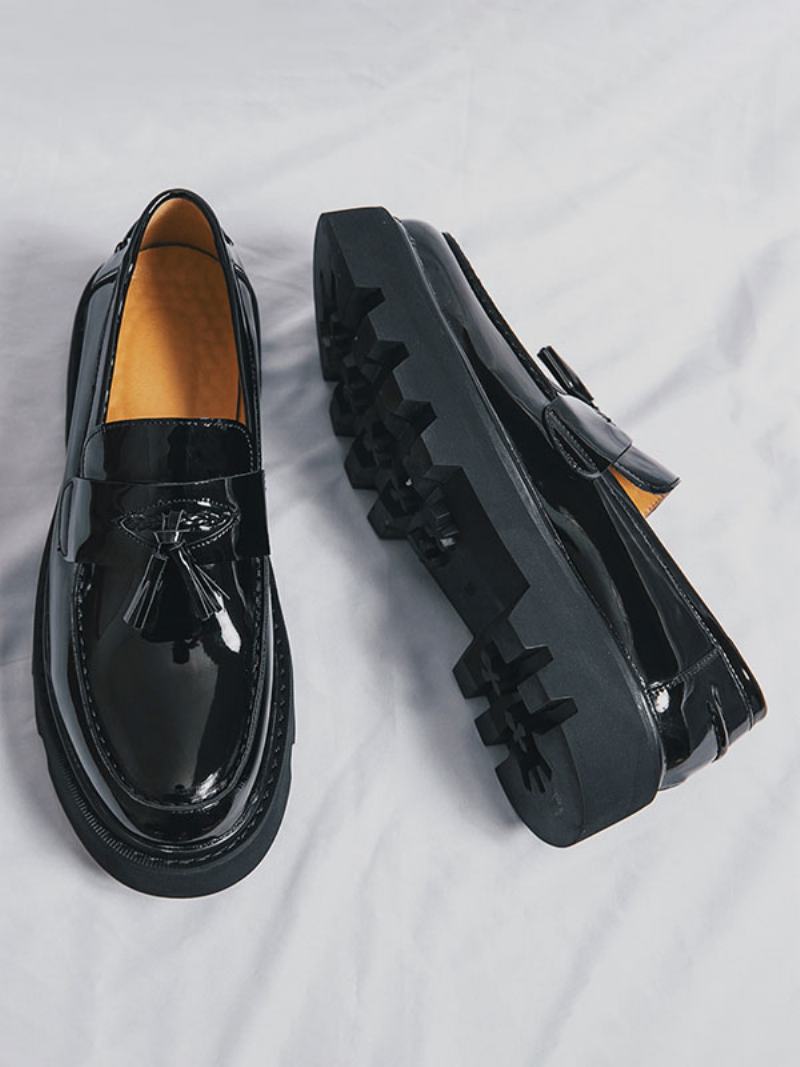 Ανδρικά Παπούτσια Loafer Slip-on Pom Δέρμα Pu Με Στρογγυλή Μύτη - Μαύρος