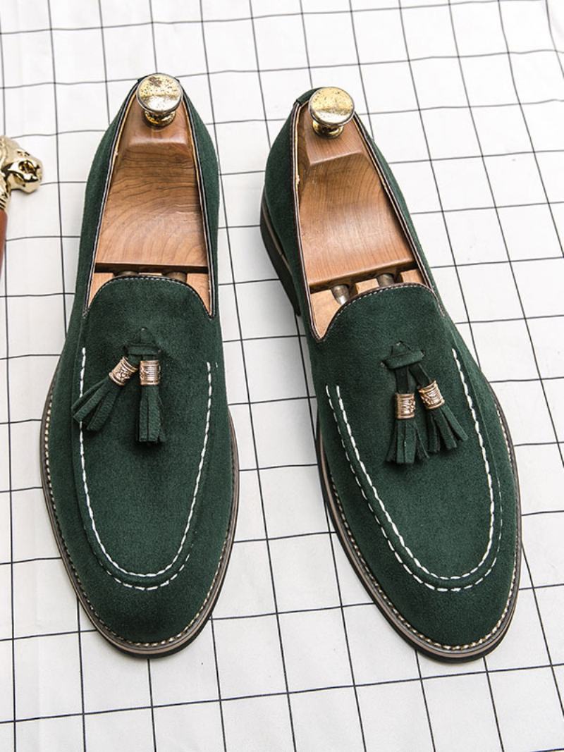 Ανδρικά Παπούτσια Loafer Slip-on Pom Δέρμα Pu Με Στρογγυλή Μύτη - Πράσινο