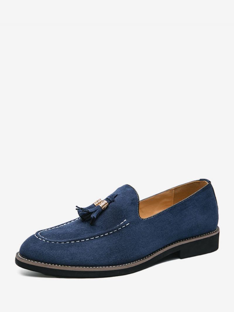 Ανδρικά Παπούτσια Loafer Slip-on Pom Δέρμα Pu Με Στρογγυλή Μύτη - Μπλε