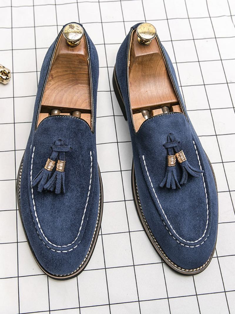 Ανδρικά Παπούτσια Loafer Slip-on Pom Δέρμα Pu Με Στρογγυλή Μύτη - Μπλε