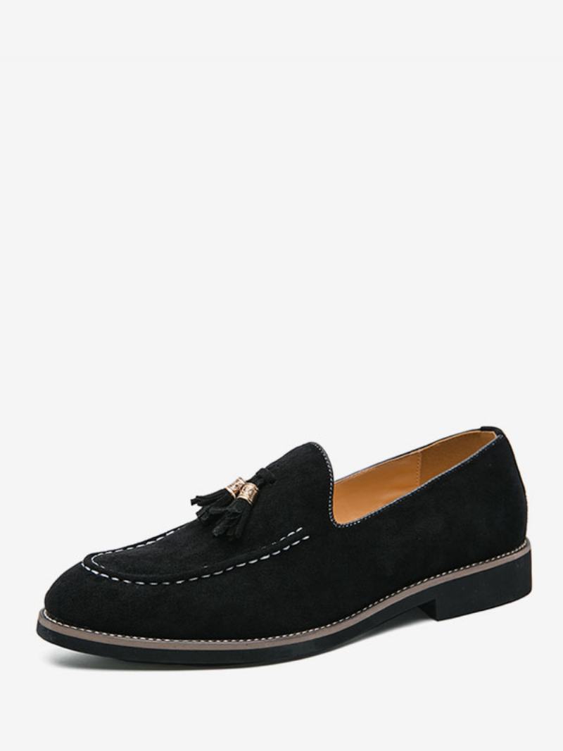 Ανδρικά Παπούτσια Loafer Slip-on Pom Δέρμα Pu Με Στρογγυλή Μύτη - Μαύρο