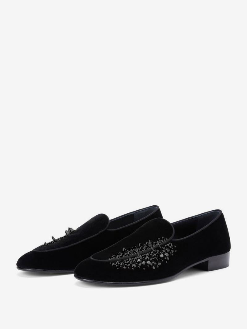 Ανδρικά Παπούτσια Loafer Slip-on Rhinestones Με Στρογγυλά Δάχτυλα Suede Δερμάτινα Πάρτι Γάμου - Μαύρο