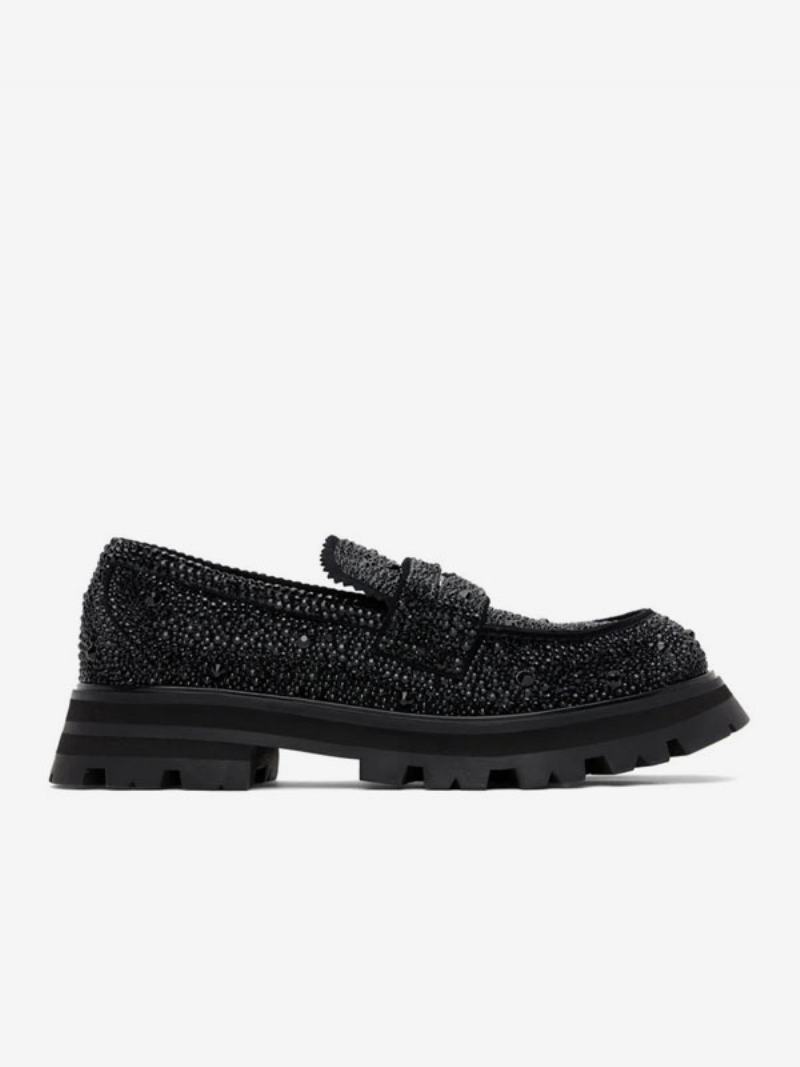 Ανδρικά Παπούτσια Loafer Slip-on Rhinestones Με Στρογγυλά Δάχτυλα Suede Δερμάτινα Πάρτι Γάμου - Μαύρος