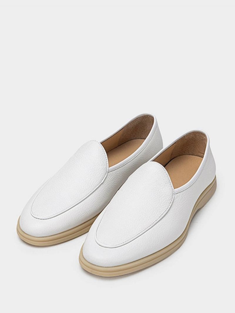 Ανδρικά Παπούτσια Loafer Slip-on Round Toe Από Δέρμα Αγελάδας