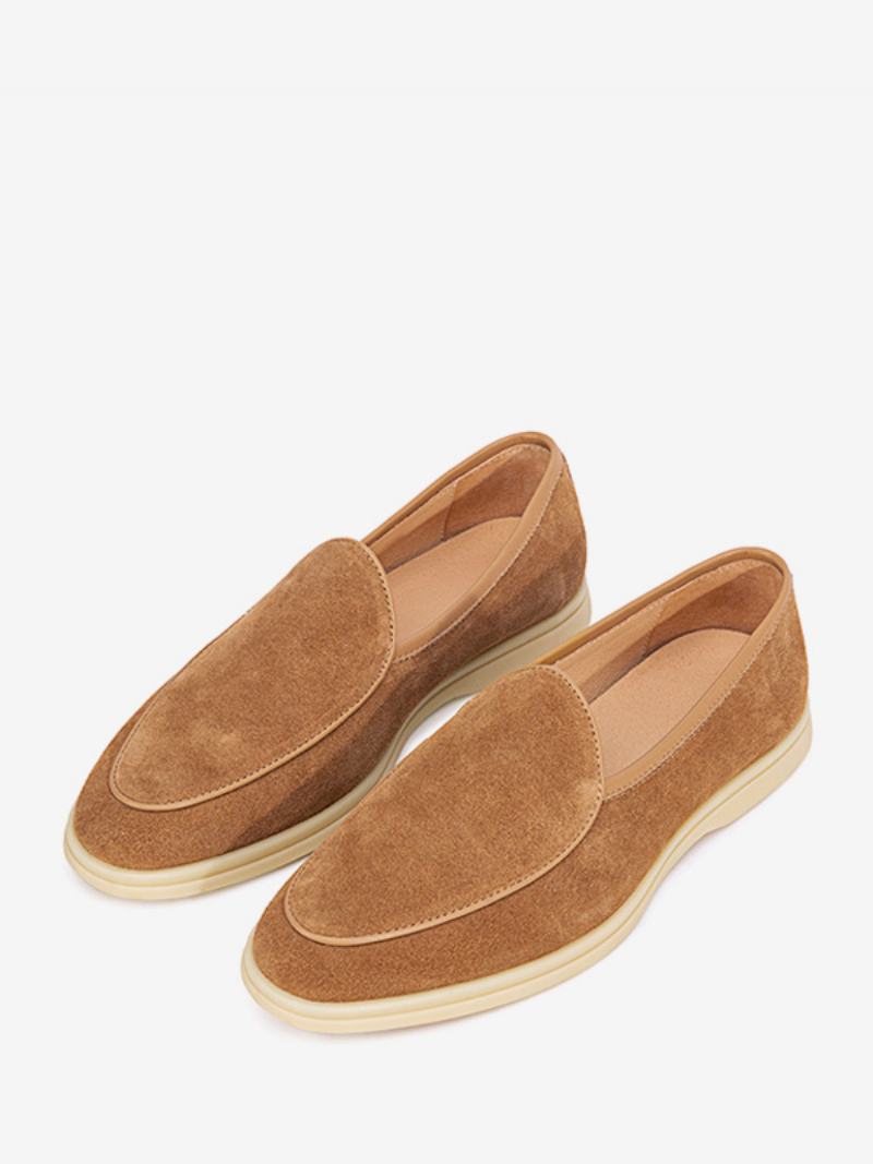 Ανδρικά Παπούτσια Loafer Slip-on Round Toe Από Δέρμα Αγελάδας - Καφέ Καφέ