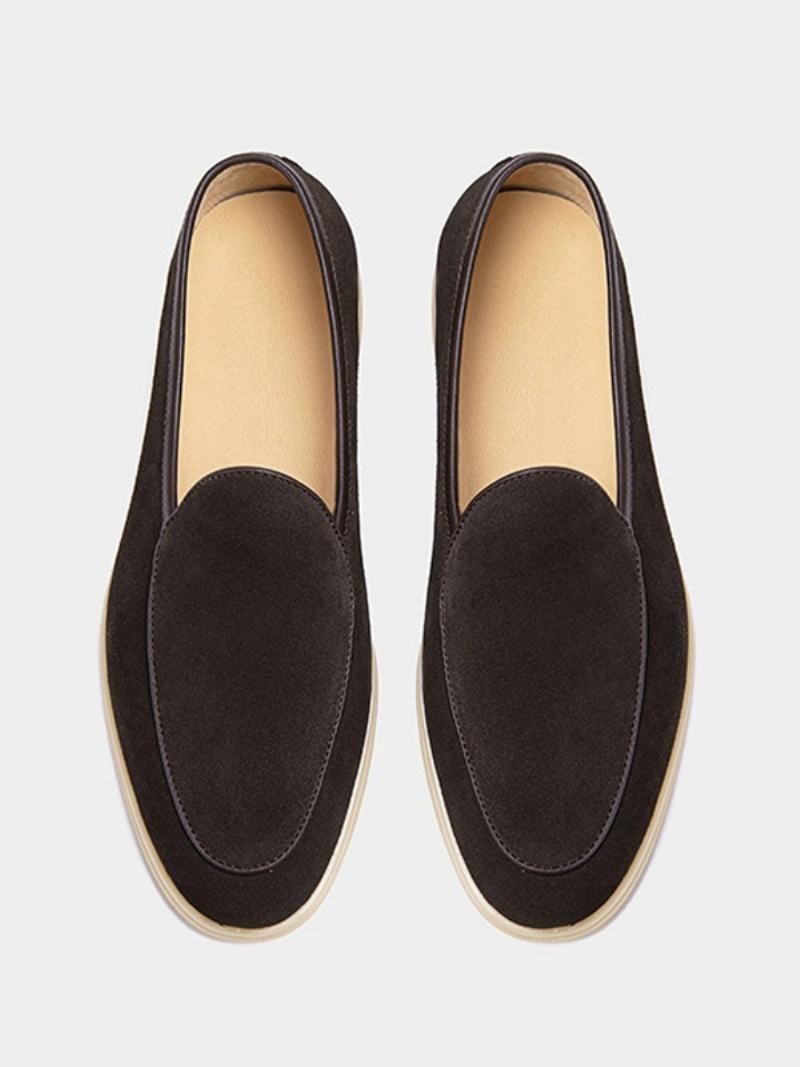 Ανδρικά Παπούτσια Loafer Slip-on Round Toe Από Δέρμα Αγελάδας - Σοκολάτα