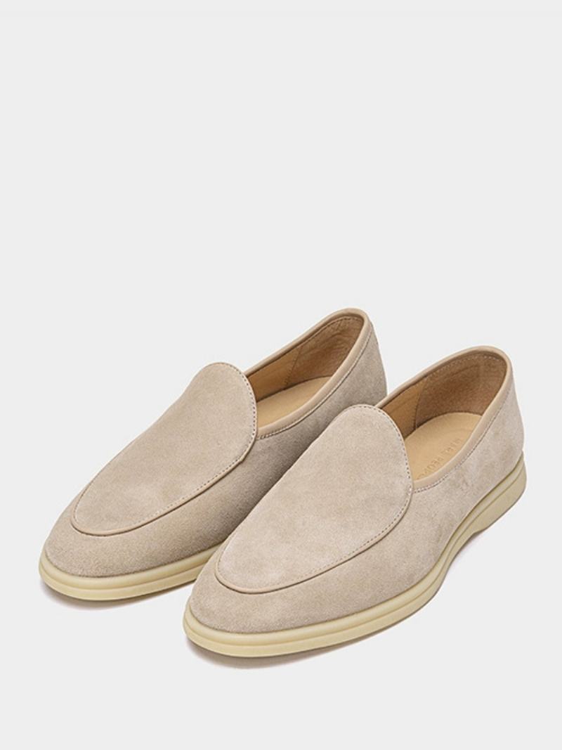 Ανδρικά Παπούτσια Loafer Slip-on Round Toe Από Δέρμα Αγελάδας - Μπεζ