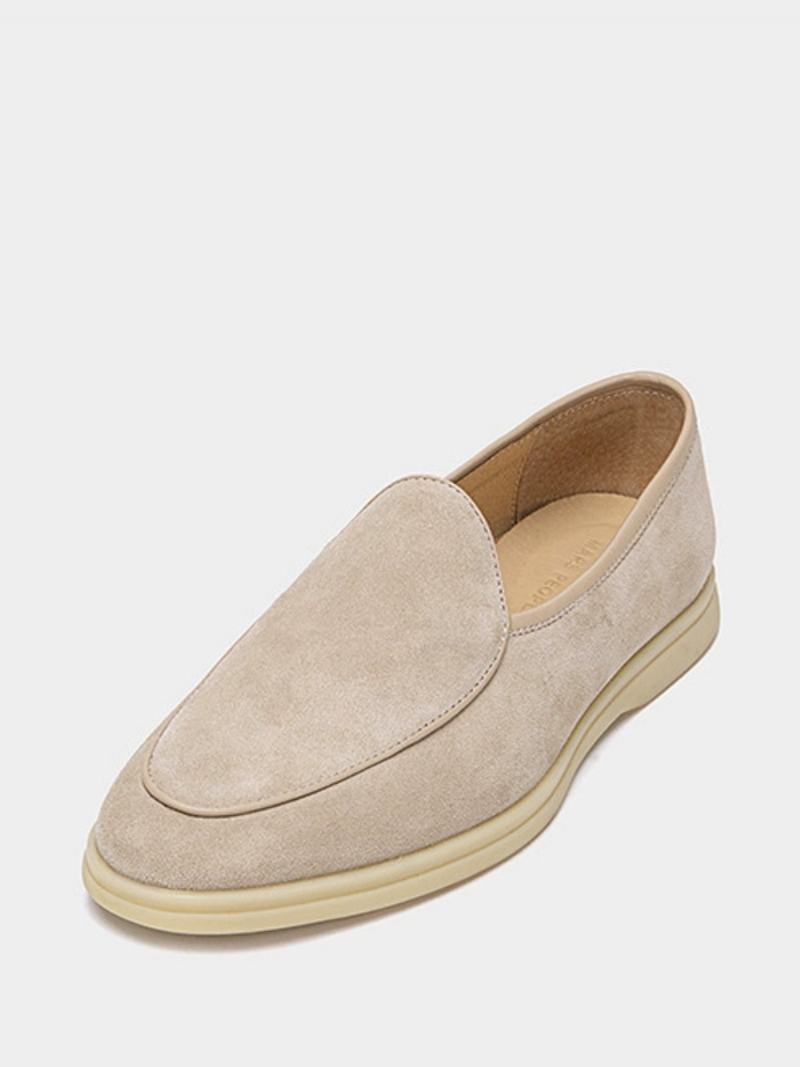 Ανδρικά Παπούτσια Loafer Slip-on Round Toe Από Δέρμα Αγελάδας - Μπεζ