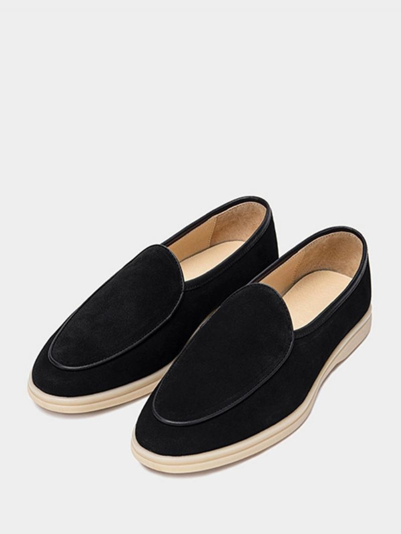 Ανδρικά Παπούτσια Loafer Slip-on Round Toe Από Δέρμα Αγελάδας - Μαύρο