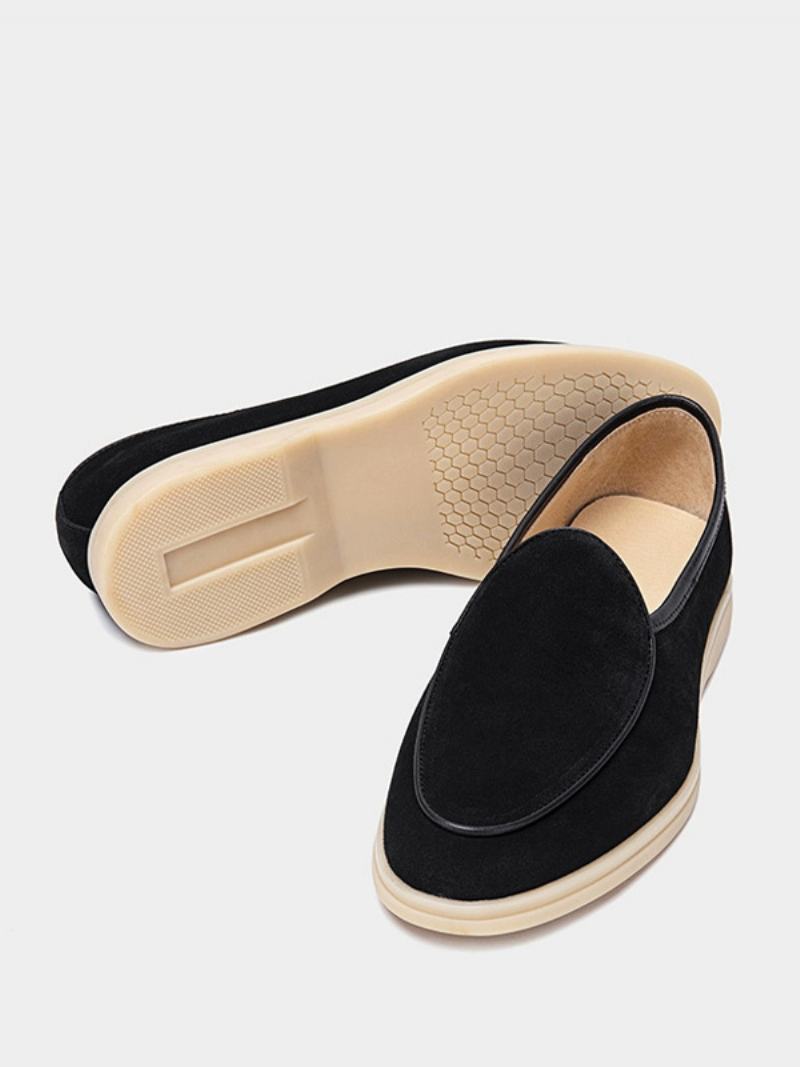 Ανδρικά Παπούτσια Loafer Slip-on Round Toe Από Δέρμα Αγελάδας - Μαύρο