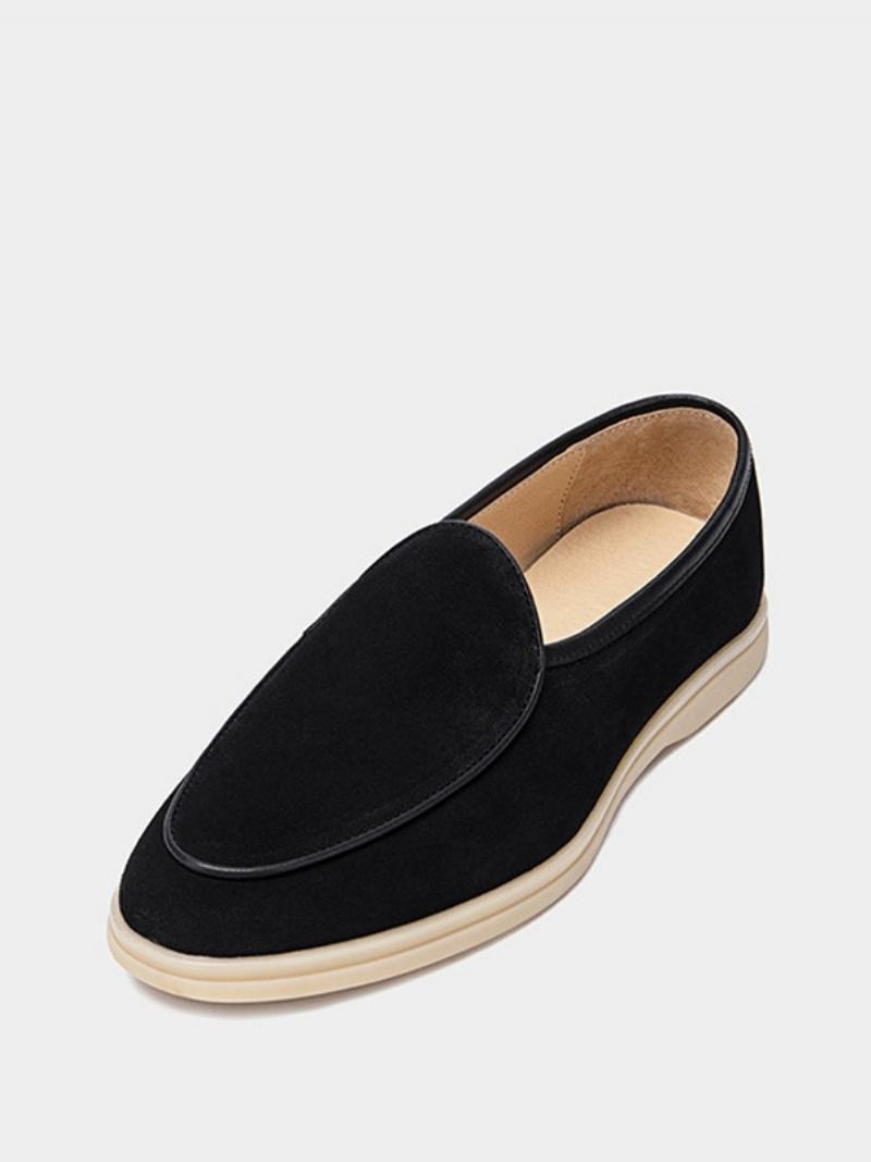 Ανδρικά Παπούτσια Loafer Slip-on Round Toe Από Δέρμα Αγελάδας - Μαύρο