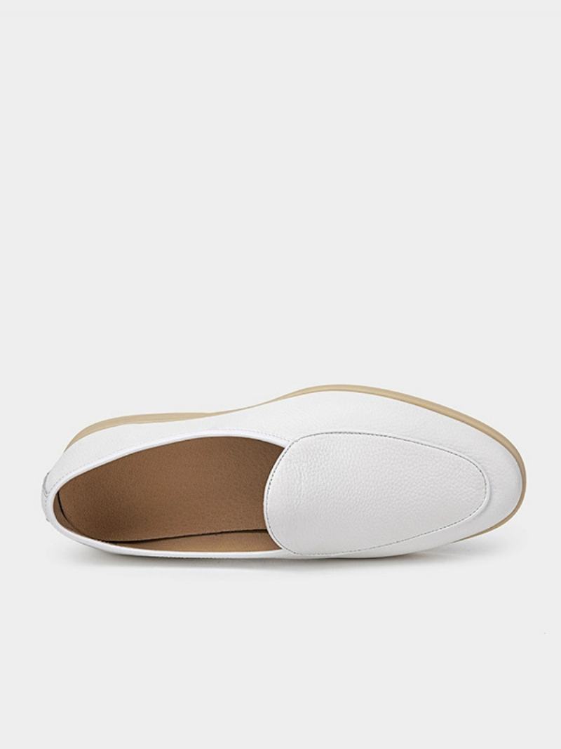 Ανδρικά Παπούτσια Loafer Slip-on Round Toe Από Δέρμα Αγελάδας - Λευκό