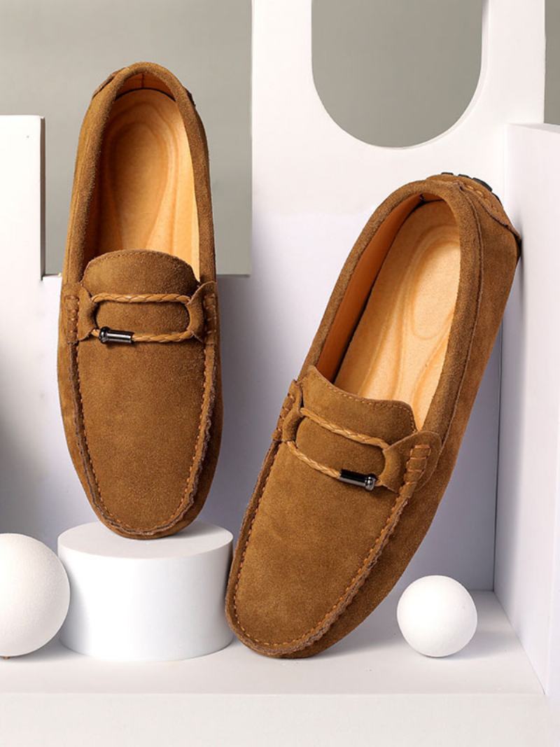 Ανδρικά Παπούτσια Loafer Slip-on Μεταλλικές Λεπτομέρειες Στρογγυλή Μύτη - Κίτρινο