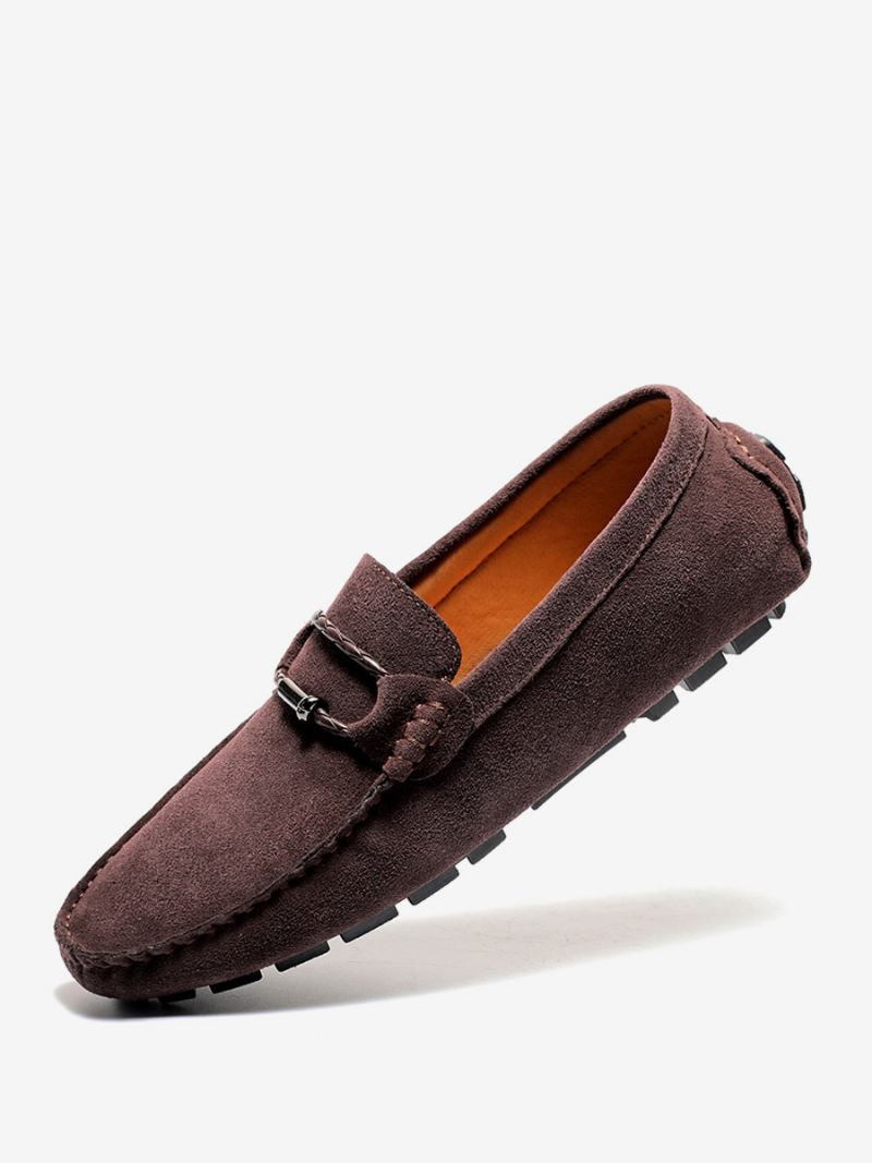 Ανδρικά Παπούτσια Loafer Slip-on Μεταλλικές Λεπτομέρειες Στρογγυλή Μύτη - Καφέ Καφέ