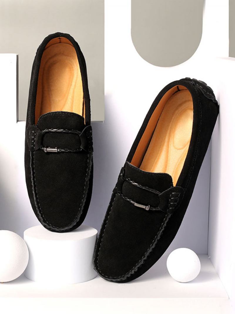 Ανδρικά Παπούτσια Loafer Slip-on Μεταλλικές Λεπτομέρειες Στρογγυλή Μύτη - Μαύρο