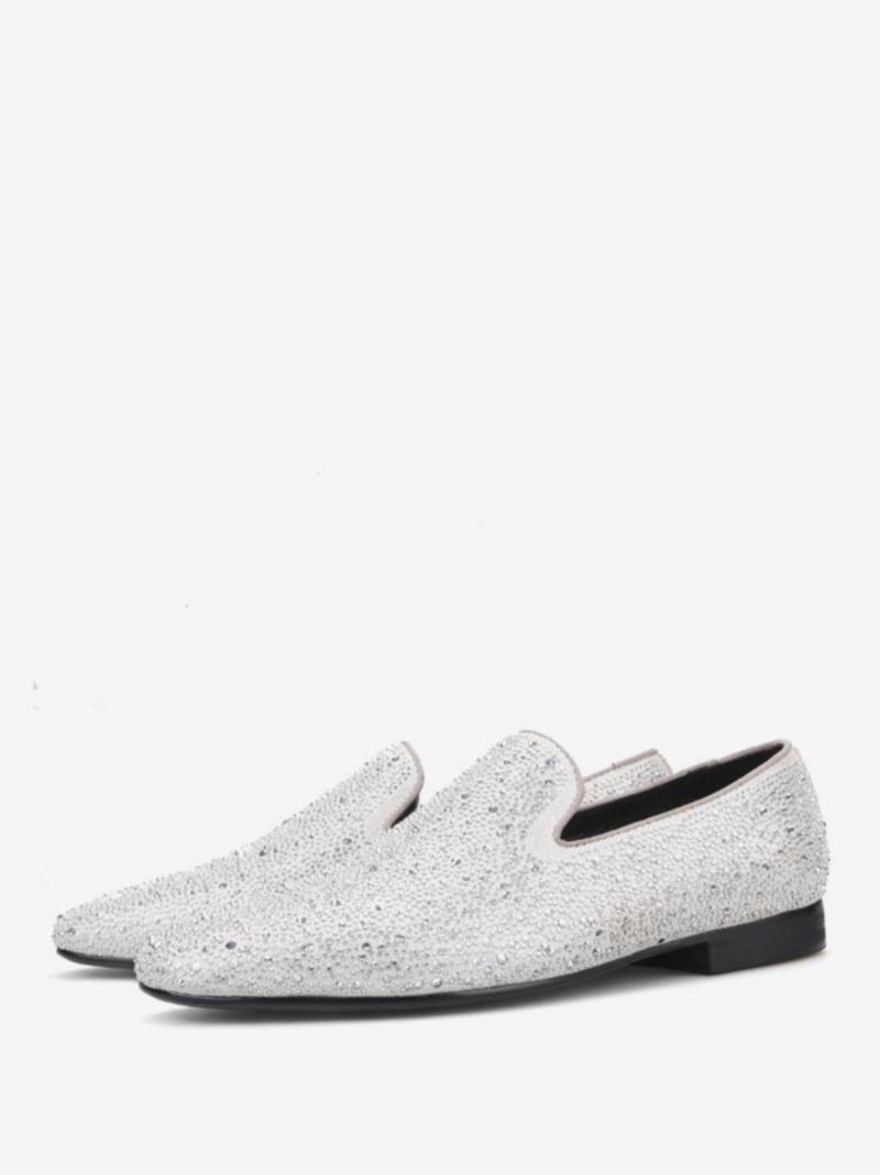 Ανδρικά Παπούτσια Loafer Suede Cold White Crystal Rhinestones Sliiper Slip-on Prom Party Γαμήλια