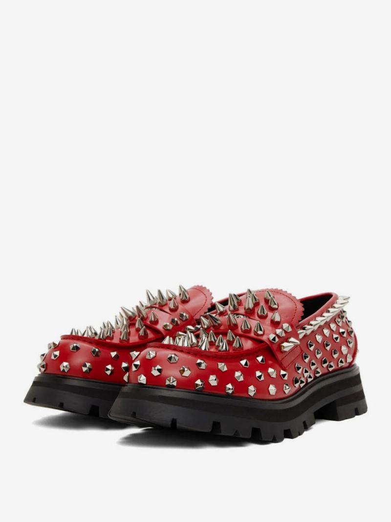 Ανδρικά Παπούτσια Loafer Χειροποίητα Καρφιά Spike Rivets Έργα Τέχνης Στρογγυλά Γάμου Για Χορό - Ture Red