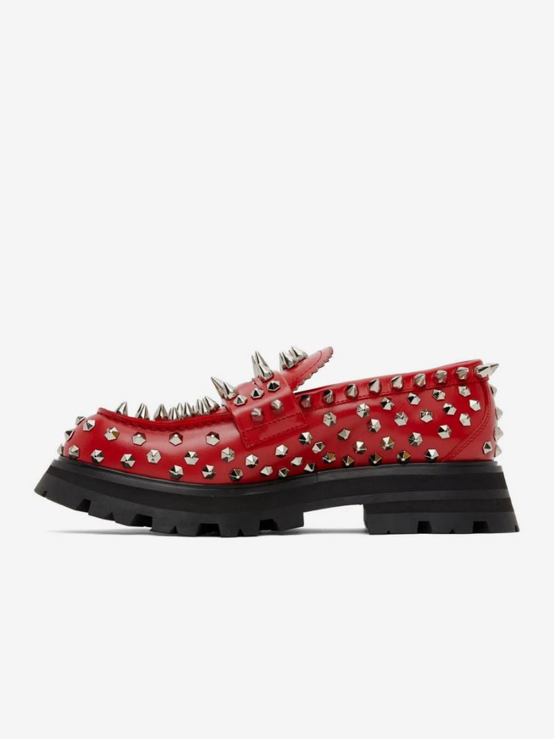 Ανδρικά Παπούτσια Loafer Χειροποίητα Καρφιά Spike Rivets Έργα Τέχνης Στρογγυλά Γάμου Για Χορό - Ture Red