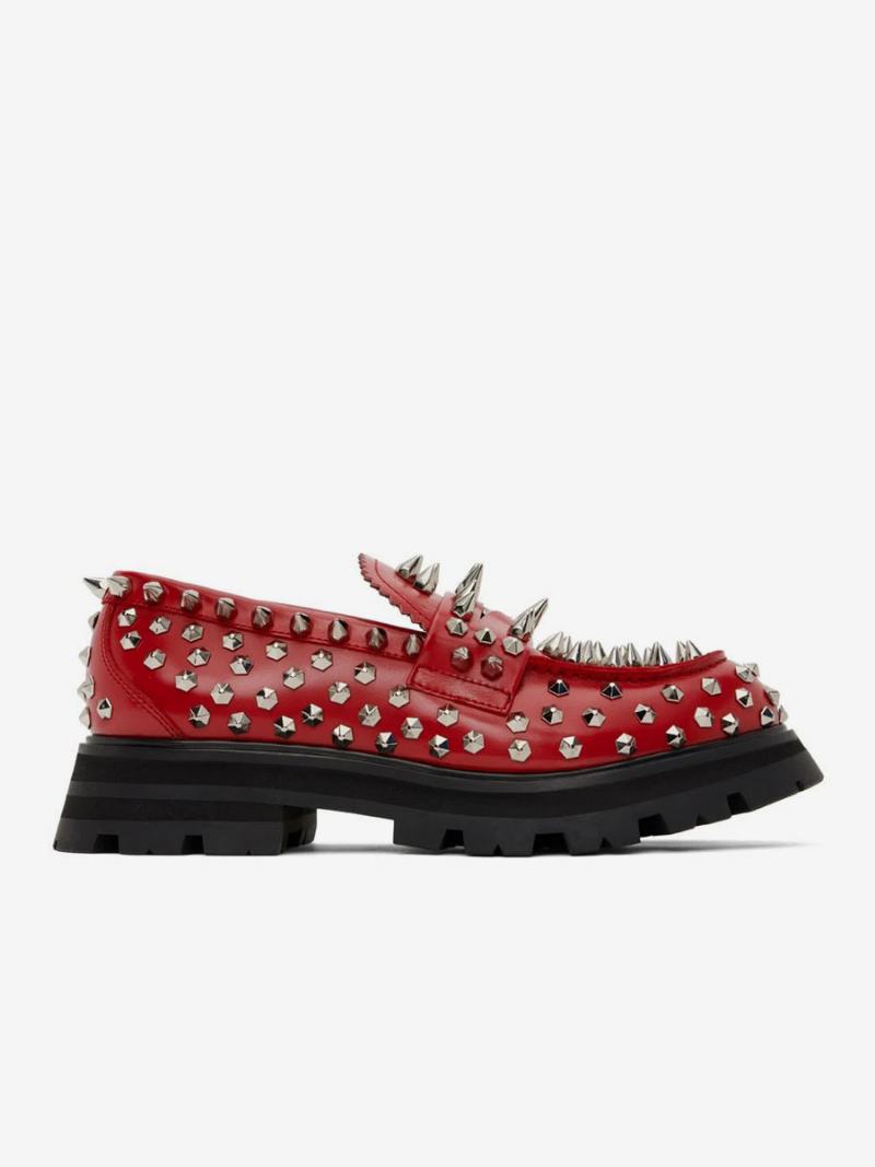 Ανδρικά Παπούτσια Loafer Χειροποίητα Καρφιά Spike Rivets Έργα Τέχνης Στρογγυλά Γάμου Για Χορό - Ture Red