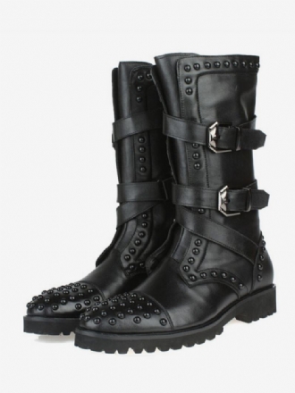 Ανδρικά Παπούτσια Mid Calf Μπότες Εργασίας Cowhide Classic Black