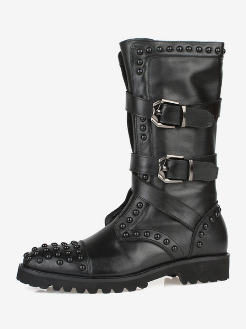 Ανδρικά Παπούτσια Mid Calf Μπότες Εργασίας Cowhide Classic Black - Μαύρος