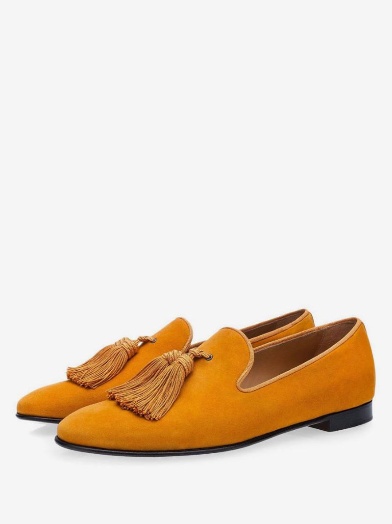 Ανδρικά Παπούτσια Mustard Slip On Tassel Loafers Slipper Prom Party Γαμήλια