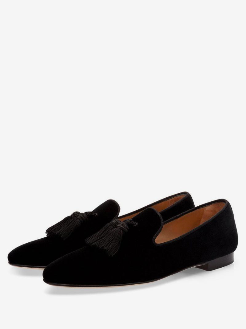 Ανδρικά Παπούτσια Mustard Slip On Tassel Loafers Slipper Prom Party Γαμήλια - Μαύρο