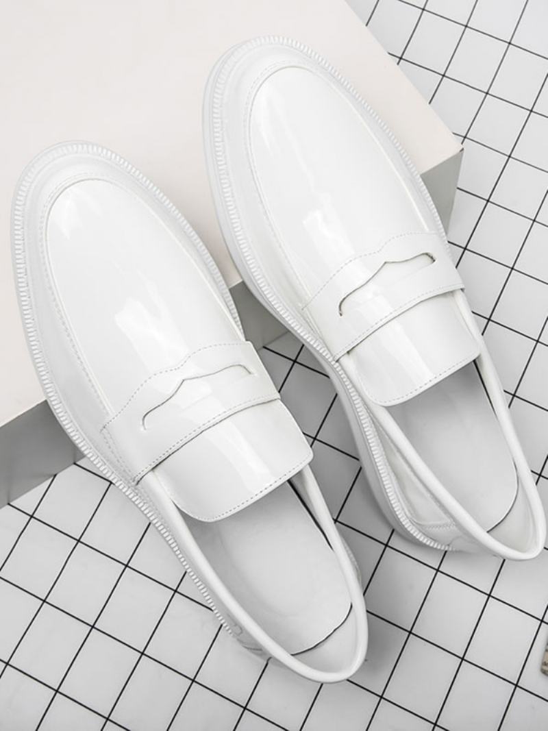 Ανδρικά Παπούτσια Penny Loafers White Round Toe Slip On Dress - Λευκό