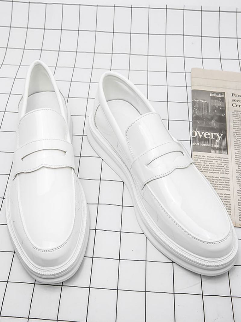 Ανδρικά Παπούτσια Penny Loafers White Round Toe Slip On Dress - Λευκό