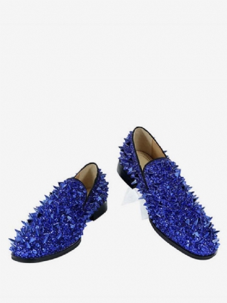 Ανδρικά Παπούτσια Spike Loafers Glitter Blue Με Στρογγυλά Γάμου