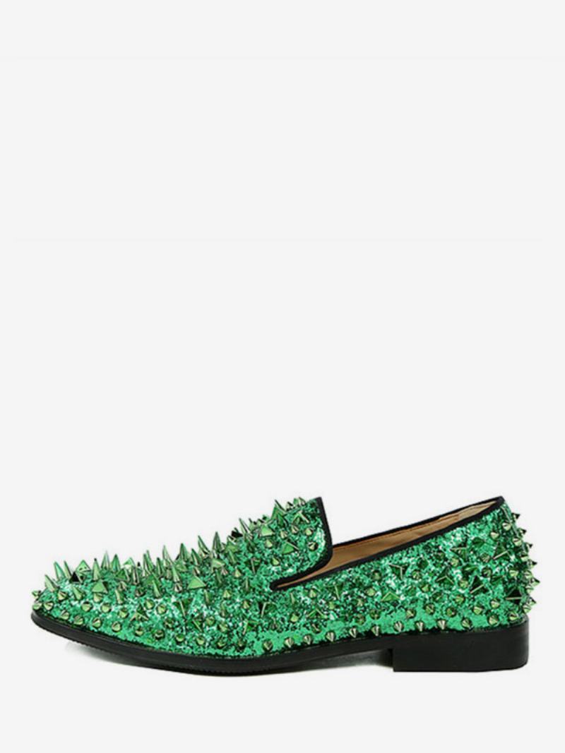 Ανδρικά Παπούτσια Spike Loafers Glitter Blue Με Στρογγυλά Γάμου - Πράσινο