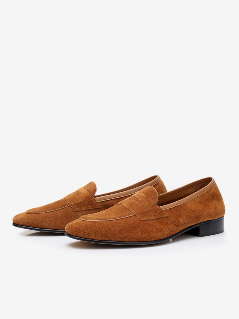 Ανδρικά Παπούτσια Γάμου Loafer Cowhide Slip-on Prom - Coffee Brown