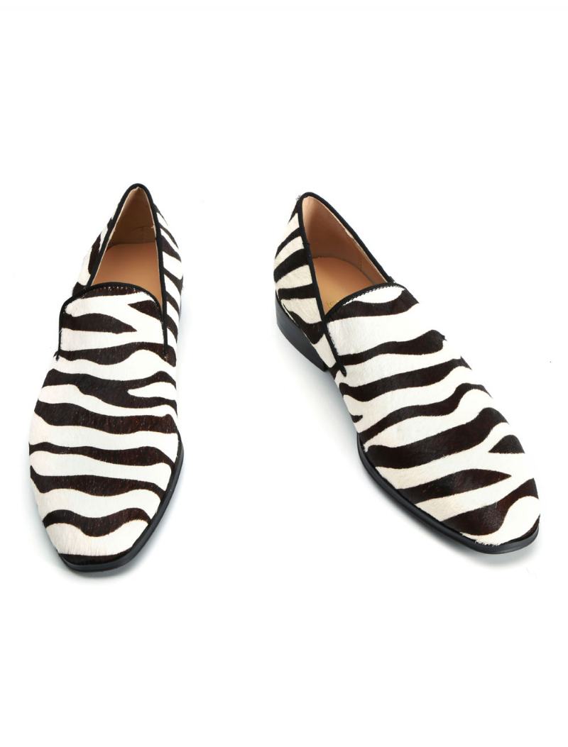 Ανδρικά Παπούτσια Γάμου Loafer Prom Party Γαμήλια Zebra Print Round Toe Slip On Casual - Άσπρο