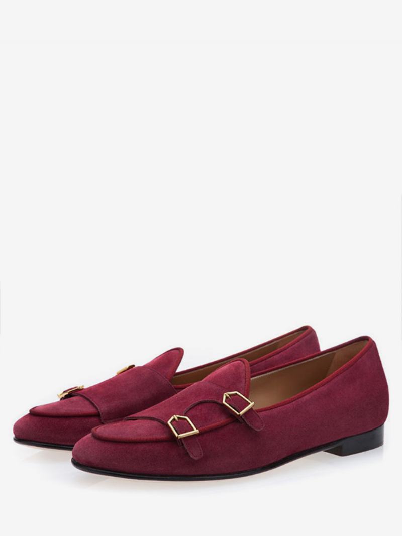 Ανδρικά Παπούτσια Γάμου Χακί Σουέντ Monk Strap Loafers Φόρεμα Prom - Βουργουνδία