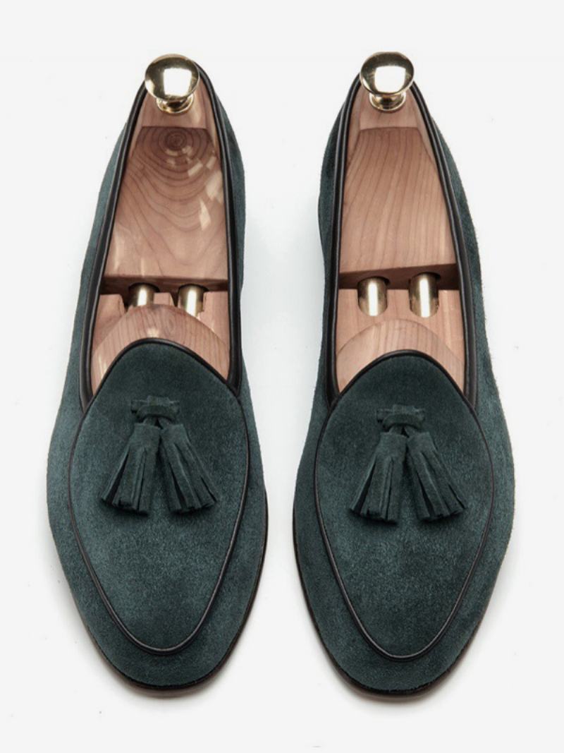 Ανδρικά Παπούτσια Γαμήλιας Loafer Cowhide Slip-on Tassel Prom - Σκούρο Πράσινο