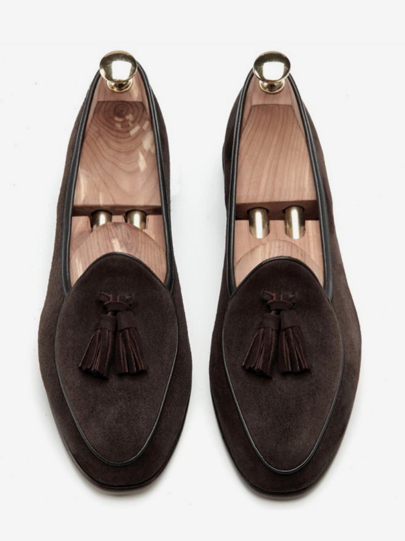 Ανδρικά Παπούτσια Γαμήλιας Loafer Cowhide Slip-on Tassel Prom - Σοκολάτα