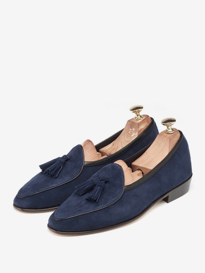 Ανδρικά Παπούτσια Γαμήλιας Loafer Cowhide Slip-on Tassel Prom - Βαθύ Μπλε