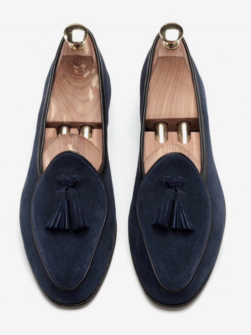 Ανδρικά Παπούτσια Γαμήλιας Loafer Cowhide Slip-on Tassel Prom - Βαθύ Μπλε