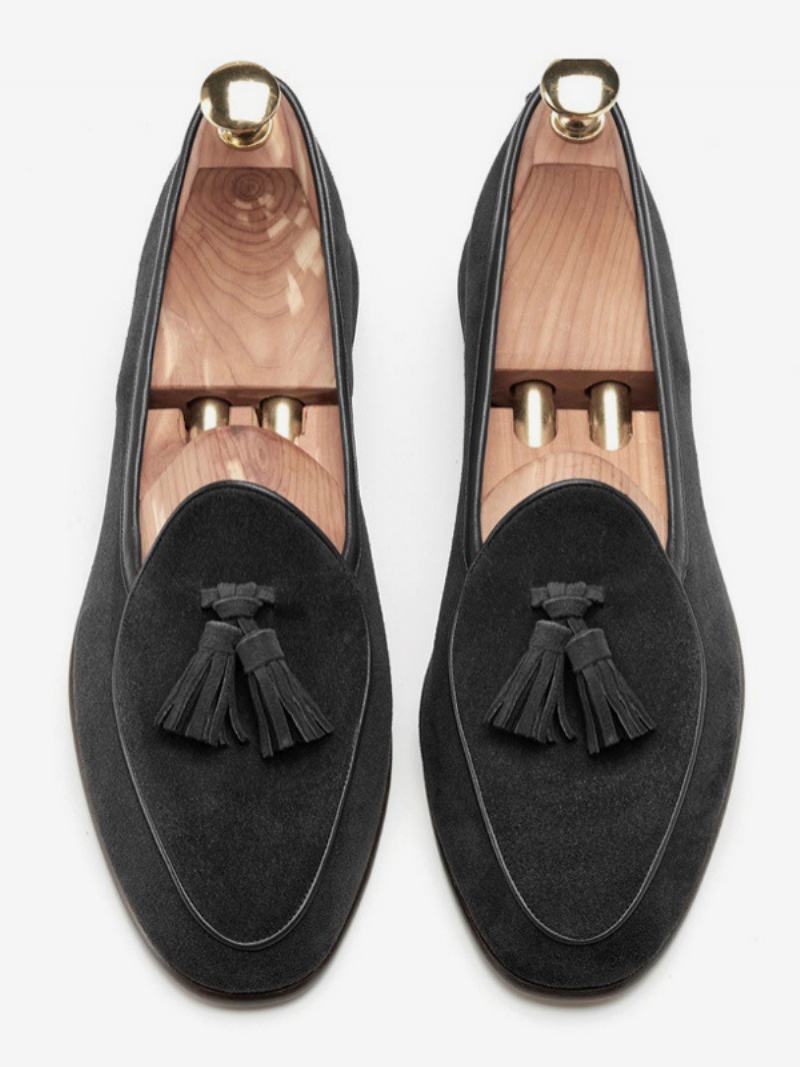 Ανδρικά Παπούτσια Γαμήλιας Loafer Cowhide Slip-on Tassel Prom - Μαύρο