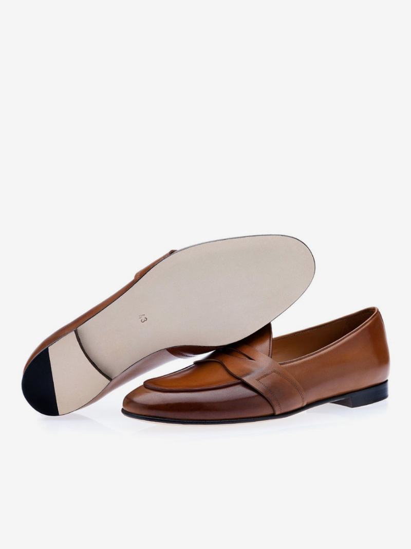 Ανδρικά Παπούτσια Γαμπρού Με Φόρεμα Penny Loafers Slip-on Στρογγυλά Δάχτυλα - Μαόνι