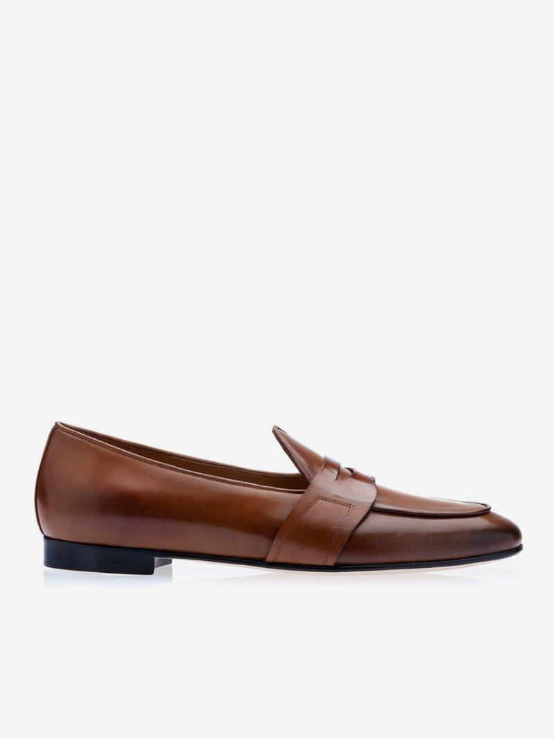 Ανδρικά Παπούτσια Γαμπρού Με Φόρεμα Penny Loafers Slip-on Στρογγυλά Δάχτυλα - Μαόνι