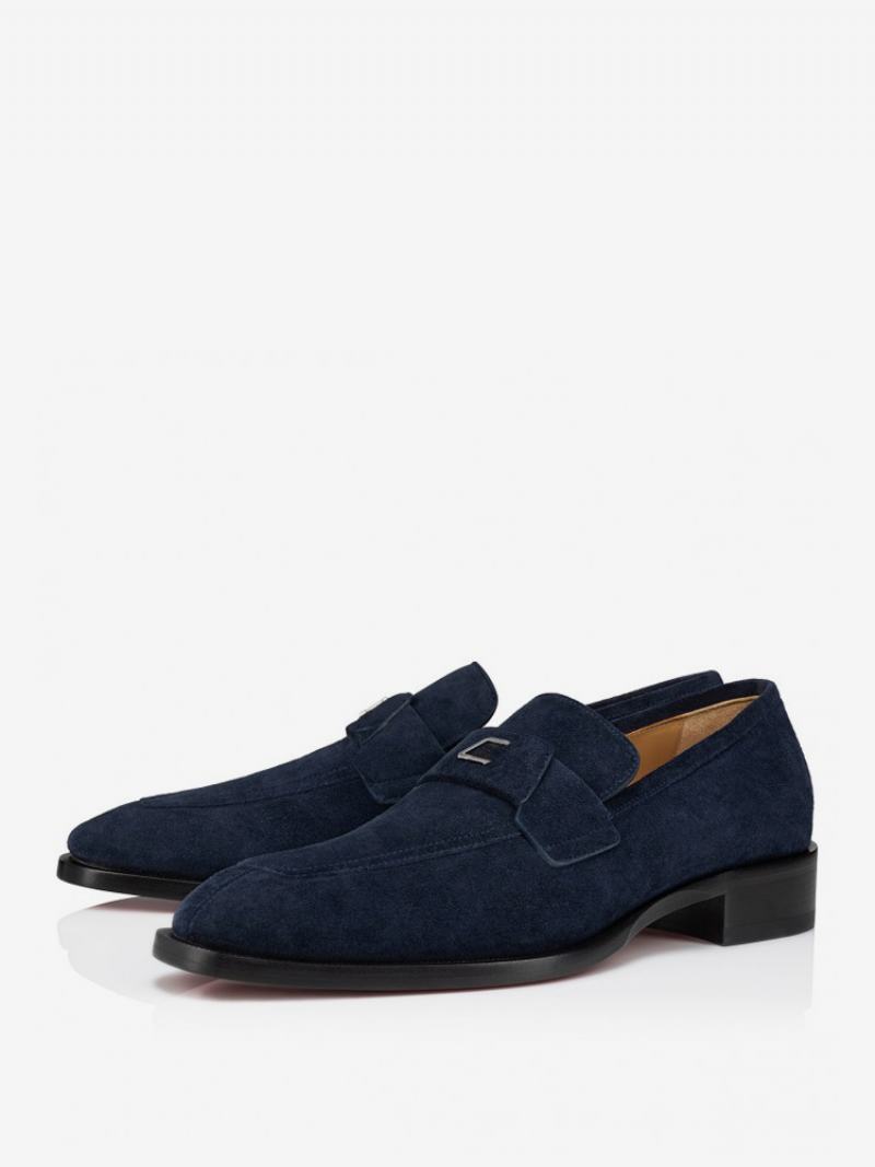 Ανδρικά Παπούτσια Με Αγκράφα Loafer Square Toe Suede Δερμάτινα Γάμου