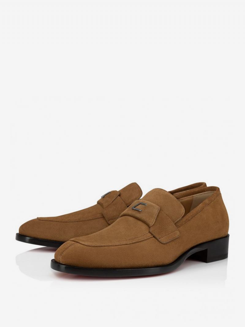 Ανδρικά Παπούτσια Με Αγκράφα Loafer Square Toe Suede Δερμάτινα Γάμου - Καφέ Καφέ