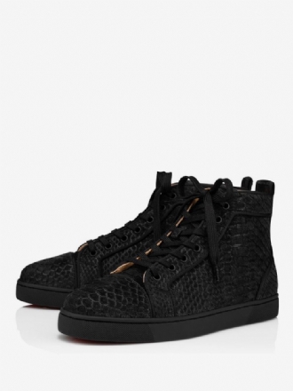 Ανδρικά Παπούτσια Σε Μαύρο Χρώμα Python Snake Print High Top Lace Up Sneakers