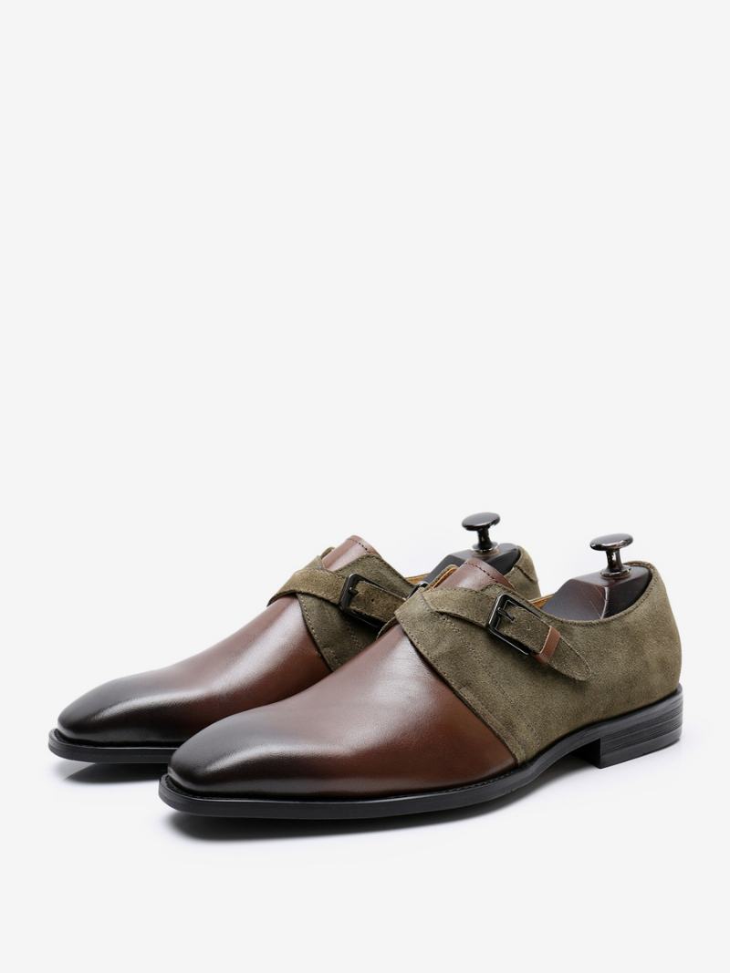 Ανδρικά Παπούτσια Φόρεμα Coffee Brown Cowhide Round Toe Slip-on Γαμήλια